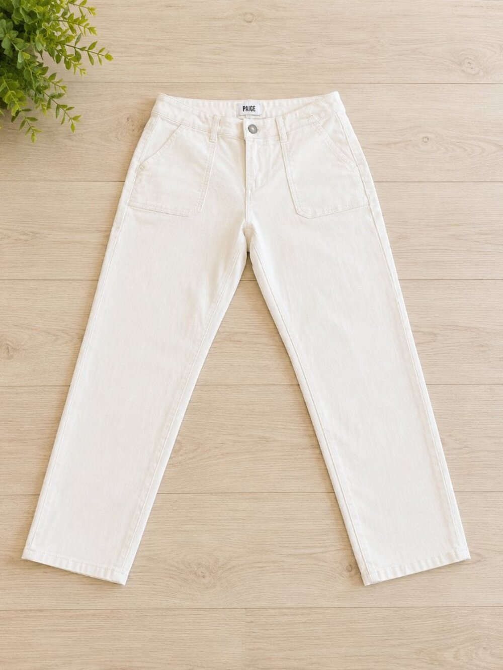 d.jeans White Straight Leg Utility Pants | Size 8 | Stretch Denim